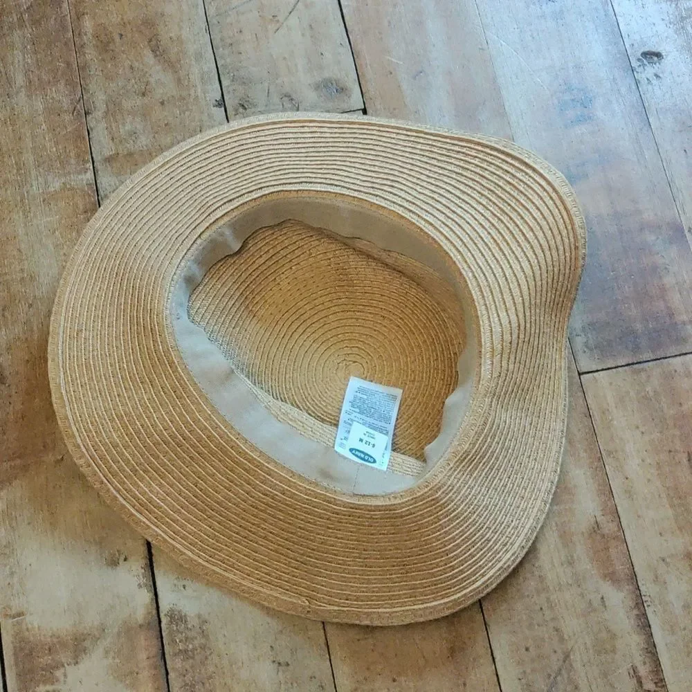 Old Navy Straw Hat 6 to 12 months baby White bow Tan Hat Sun Hat Summer Beach